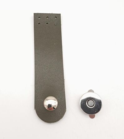 Haki Renk Tek Kat Suni Deri Kapak 10.5x2.5 cm Gümüş Metal