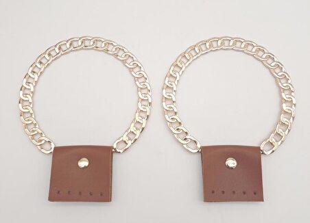 Taba Suni Derili Zincir Görünümlü Kısmen Yuvarlak Metal Sap Light Gold Metal