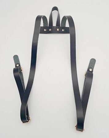 Gerçek Deri Siyah Sırt Çanta Sapı Light Gold Metalli