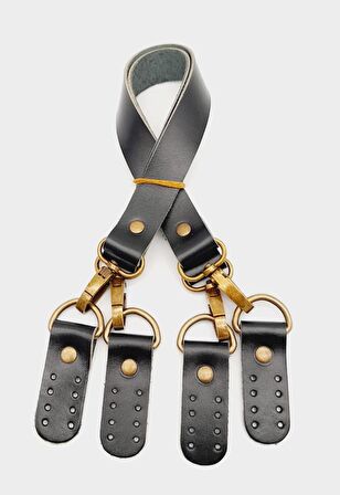 Siyah Gerçek Deri 55 Cm Çift Sap Misu Model Antik Metal