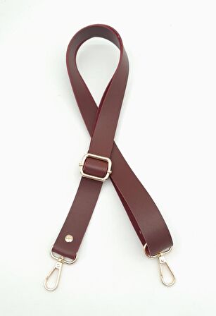 Suni Deri Ayarlı Çanta Sapı 120X2.4 Cm Bordo Light Gold Metal