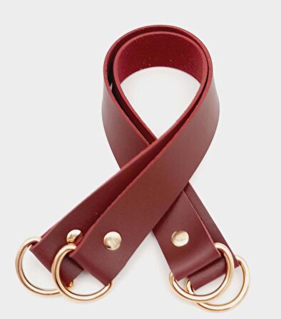 Bordo Suni Deri 38X2.5 Cm Çift Çanta Sapı Light Gold Metalli