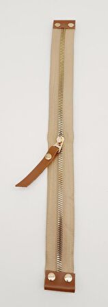 Stobu Sütlü Kahve Renk Gerçek Derili Bej Fermuar Light Gold Metal