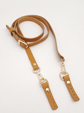 130X1,5 Cm Açık Taba Gerçek Deri Light Gold Tokalı Çanta Sapı