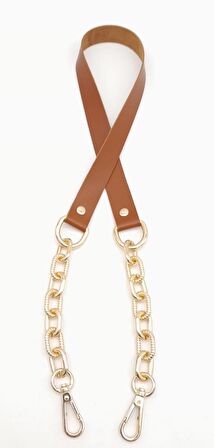Taba Tek Kat Suni Deri Zincirli Kancalı Tek Sap Light Gold Metalli