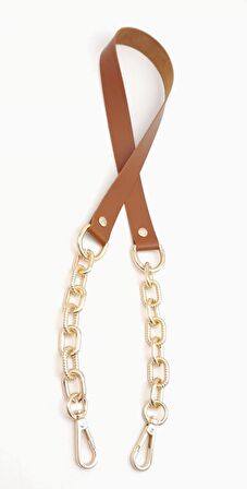 Taba Tek Kat Suni Deri Zincirli Kancalı Tek Sap Light Gold Metalli