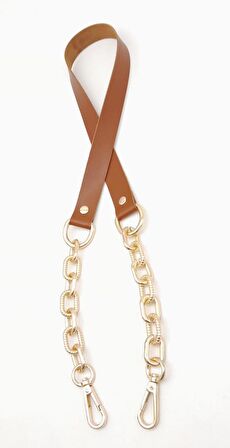 Taba Tek Kat Suni Deri Zincirli Kancalı Tek Sap Light Gold Metalli