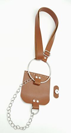 Taba Suni Deri Halkalı Model Kapaklı Set Gümüş Metalli