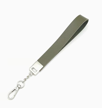 Haki Tek Kat Suni Deri Zincirli Elcik Gümüş Metal