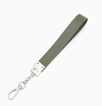 Haki Tek Kat Suni Deri Zincirli Elcik Gümüş Metal