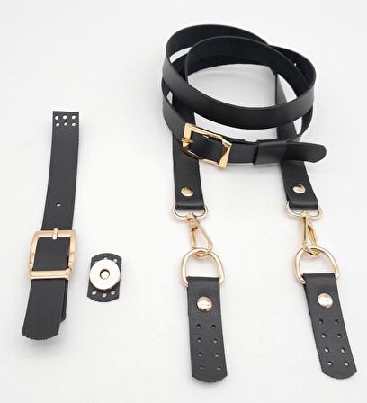 Siyah Tek Kat Suni Deri Çanta Seti Light Gold Metalli