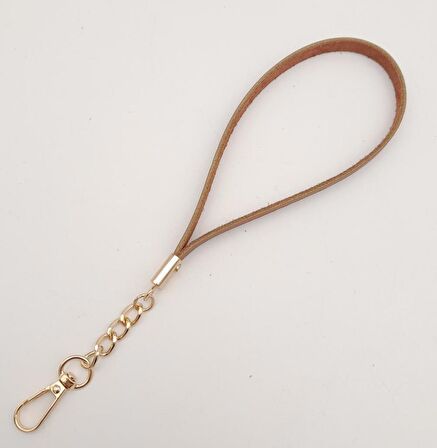 Gerçek Deri Taba Renk Zincirli Elcik Light Gold Metalli