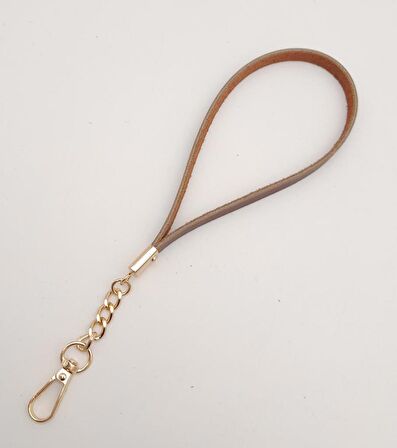 Gerçek Deri Kızıl Kahve Renk Zincirli Elcik Light Gold Metalli