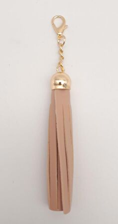 Pudra Renk Suni Deri Kovanlı Püskül Light Gold Metalli