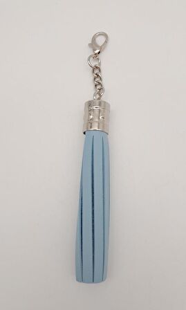 Mavi Suni Deri Kovanlı Püskül Gümüş Metalli