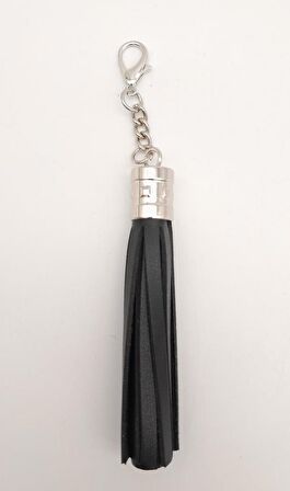 Siyah Suni Deri Kovanlı Püskül Gümüş Metalli