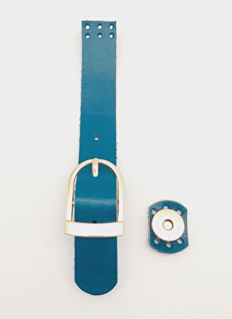 18x2,3 cm Turkuaz Gerçek Deri Tokalı Çanta Kapağı Light Gold Metalli