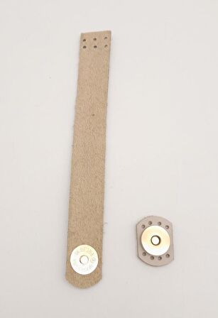 18x2,3 cm Bej Gerçek Deri Düz Çanta Kapağı Light Gold Metalli