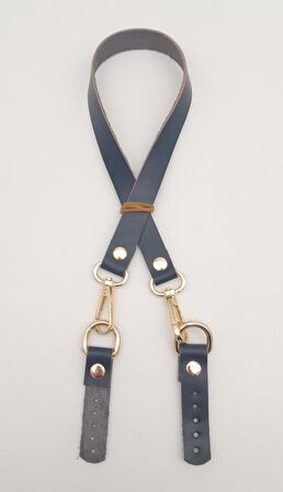 Lacivert Renk 60x1.5 cm Gerçek Deri Çanta Sapı Light Gold Metalli