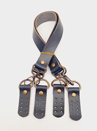 Lacivert Gerçek Deri 55 Cm Çift Sap Misu Model Antik Metal