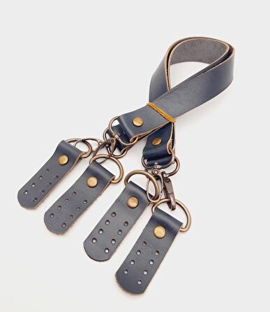 Lacivert Gerçek Deri 55 Cm Çift Sap Misu Model Antik Metal