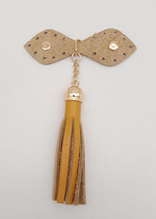 Gerçek Deri Hardal Cluch Püskül Light Gold Metalli