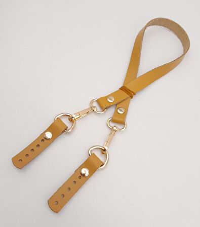 Hardal Renk 60x1.5 cm Gerçek Deri Çanta Sapı Light Gold Metalli