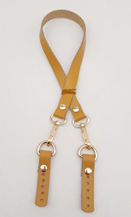 Hardal Renk 60x1.5 cm Gerçek Deri Çanta Sapı Light Gold Metalli