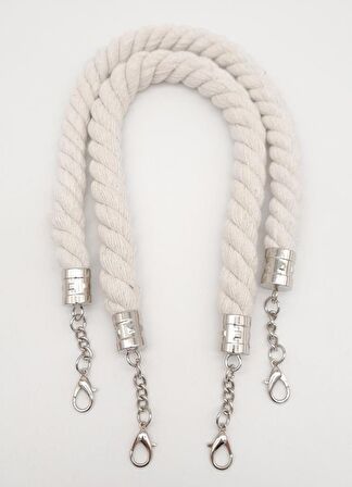 50 cm Pamuklu Halat Model Çift Çanta Sapı Gümüş Metalli