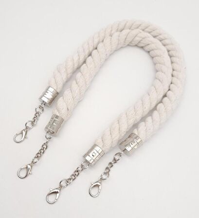 50 cm Pamuklu Halat Model Çift Çanta Sapı Gümüş Metalli