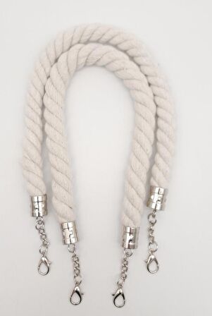 50 cm Pamuklu Halat Model Çift Çanta Sapı Gümüş Metalli