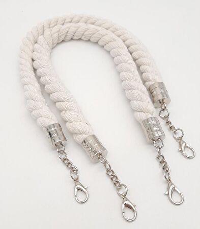 50 cm Pamuklu Halat Model Çift Çanta Sapı Gümüş Metalli