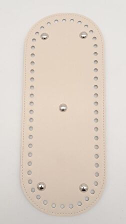 Suni Deri Krem Renk 30X12 cm Oval Çanta Tabanı (Gümüş Aparatlı)