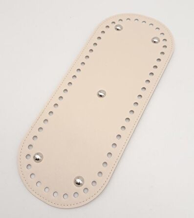 Suni Deri Krem Renk 30X12 cm Oval Çanta Tabanı (Gümüş Aparatlı)