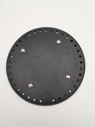 Siyah Suni Deri 20 cm Yuvarlak Çanta Tabanı Gümüş Metalli