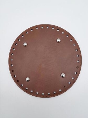 Taba Suni Deri 20 cm Yuvarlak Çanta Tabanı Gümüş Metalli