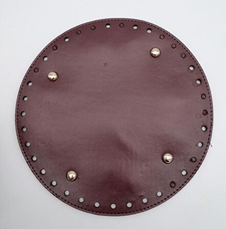 Bordo Suni Deri 22 cm Yuvarlak Çanta Tabanı Light Gold Metalli