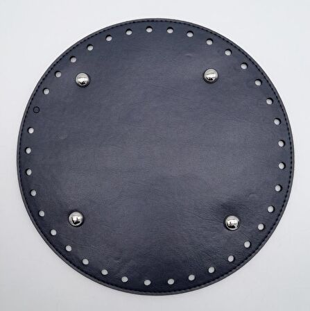 Lacivert Suni Deri 22 cm Yuvarlak Çanta Tabanı Gümüş Metalli