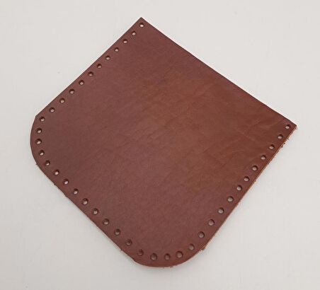 Kızıl Kahve Gerçek Deri 12x12 cm Oval Kenar Cep
