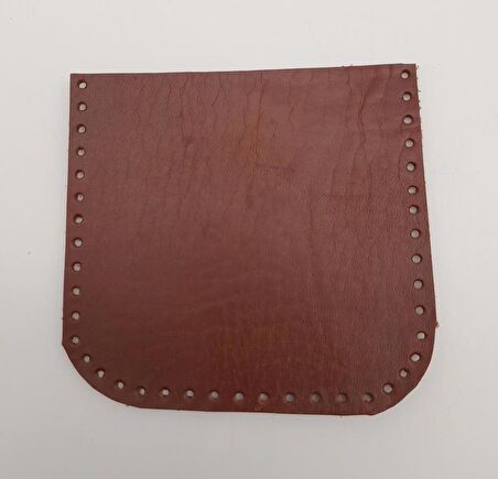 Kızıl Kahve Gerçek Deri 12x12 cm Oval Kenar Cep