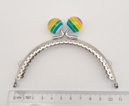 10.5 cm Renkli Şeker Başlıklı Cüzdan Çanta Klipsi Bursu Gümüş Metal