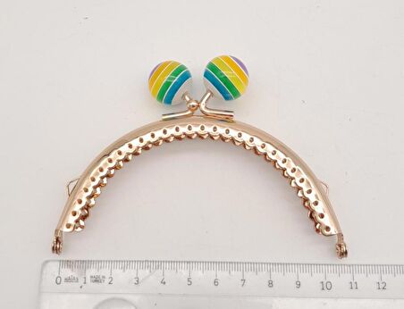 10.5 cm Renkli Şeker Başlıklı Cüzdan Çanta Klipsi Bursu Light Gold Metal