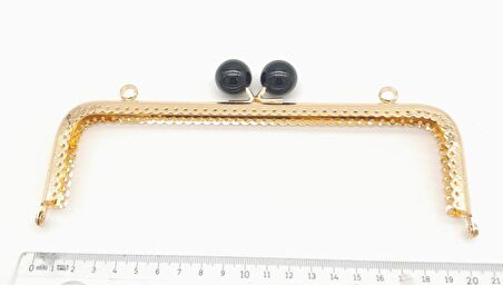 20.5 cm Siyah Toplu Çanta Klipsi Çanta Bursu Light Gold Metal