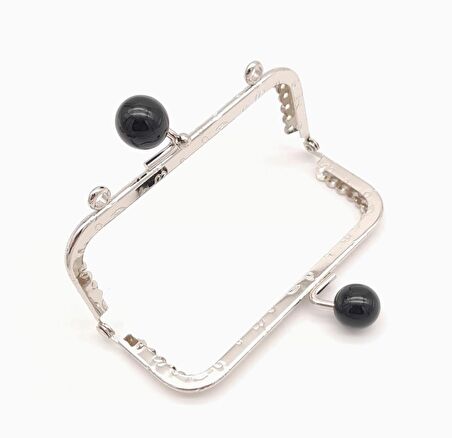 10.5 cm Siyah Toplu Çanta Klipsi Çanta Bursu Gümüş Metal