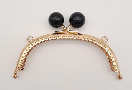 12.5 cm Siyah Toplu Oval Çanta Klipsi Çanta Bursu Light Gold Metal