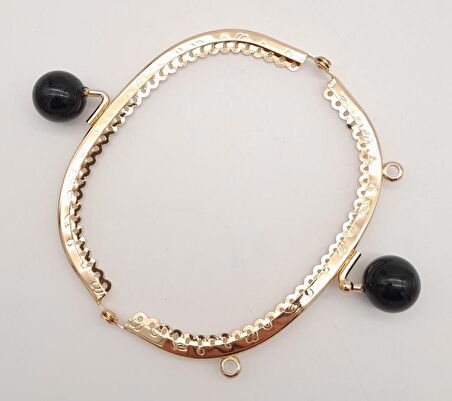 12.5 cm Siyah Toplu Oval Çanta Klipsi Çanta Bursu Light Gold Metal