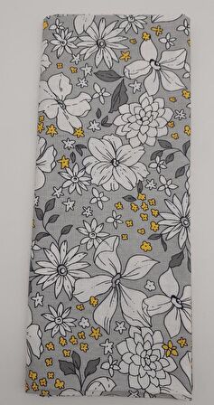 120X50 Cm Gri Çiçekli Desen Pamuklu Astarlık Kumaş No:17