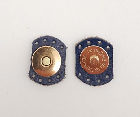 Lacivert Renk Gerçek Derili Oval Kenar Mıknatıslı Çıtçıt Light Gold Metalli