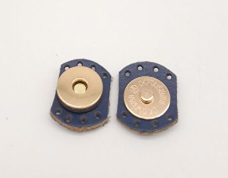 Lacivert Renk Gerçek Derili Oval Kenar Mıknatıslı Çıtçıt Light Gold Metalli