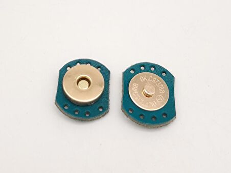 Turkuaz Renk Gerçek Derili Oval Kenar Mıknatıslı Çıtçıt Light Gold Metalli